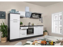 Respekta Premium Küchenzeile 270 cm Weiß Hochglanz-Eiche Grau