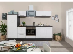 Respekta Premium Küchenzeile 270 cm Weiß Hochglanz-Eiche Grau