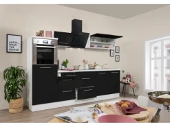 Respekta Premium Küchenzeile 270 cm Hochbau Schwarz Hochglanz-Weiß