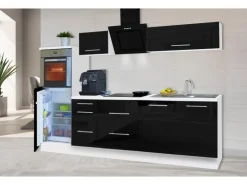 Respekta Premium Küchenzeile 270 cm Hochbau Schwarz Hochglanz-Weiß