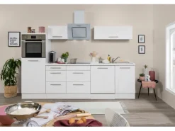 Respekta Premium Küchenzeile 280 cm Hochbau Weiß Hochglanz