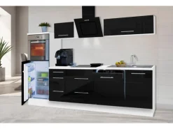 Respekta Premium Küchenzeile 280 cm Hochbau Schwarz Hochglanz-Weiß