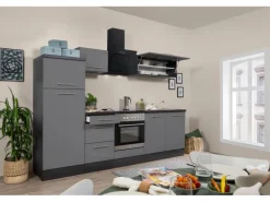 Respekta Premium Küchenzeile 270 cm Grau Hochglanz-Eiche Grau