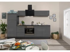 Respekta Premium Küchenzeile 270 cm Grau Hochglanz-Eiche Grau