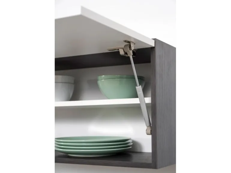 Respekta Premium Küchenzeile 280 cm Hochbau Weiß Hochglanz-Eiche Grau