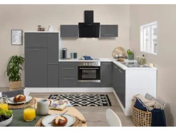 Respekta Premium Winkelküche RP290WGC 290 x 200 cm Grau Hochglanz-Weiß