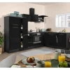 Respekta Premium Winkelküche RP290ESC 290 x 200 cm Schwarz Hochglanz-Eiche Grau