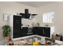 Respekta Premium Winkelküche 260 x 200 cm Schwarz Hochglanz-Weiß