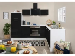 Respekta Premium Winkelküche 260 x 200 cm Schwarz Hochglanz-Weiß