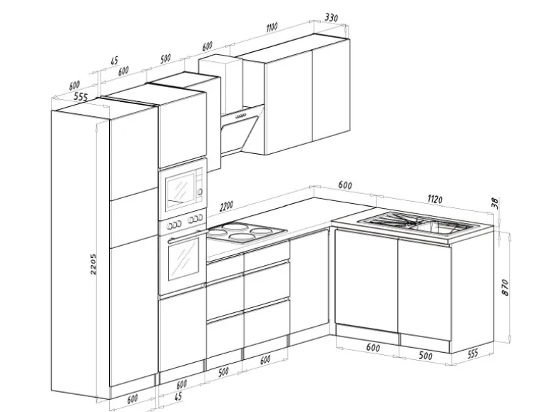 Respekta Premium Winkelküche Grifflos 345 cm Schwarz Hochglanz-Weiß