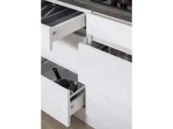 Respekta Premium Winkelküche Grifflos 345 cm Schwarz Hochglanz-Weiß