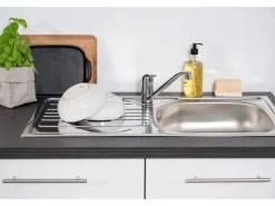 Respekta Premium Winkelküche RP290EWC 290 x 200 cm Weiß Hochglanz-Eiche Grau