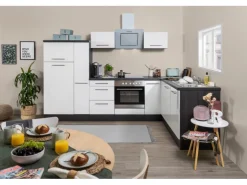 Respekta Premium Winkelküche RP290EWC 290 x 200 cm Weiß Hochglanz-Eiche Grau