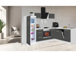 Respekta Premium Winkelküche 260 x 200 cm Grau Hochglanz-Weiß