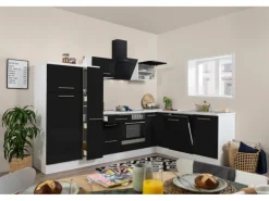 Respekta Premium Winkelküche RP290WSC 290 x 200 cm Schwarz Hochglanz-Weiß