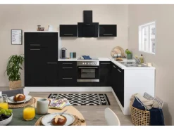 Respekta Premium Winkelküche RP290WSC 290 x 200 cm Schwarz Hochglanz-Weiß