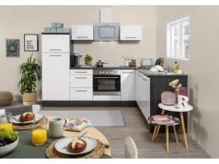 Respekta Premium Winkelküche 260 x 200 cm Weiß Hochglanz-Eiche Grau