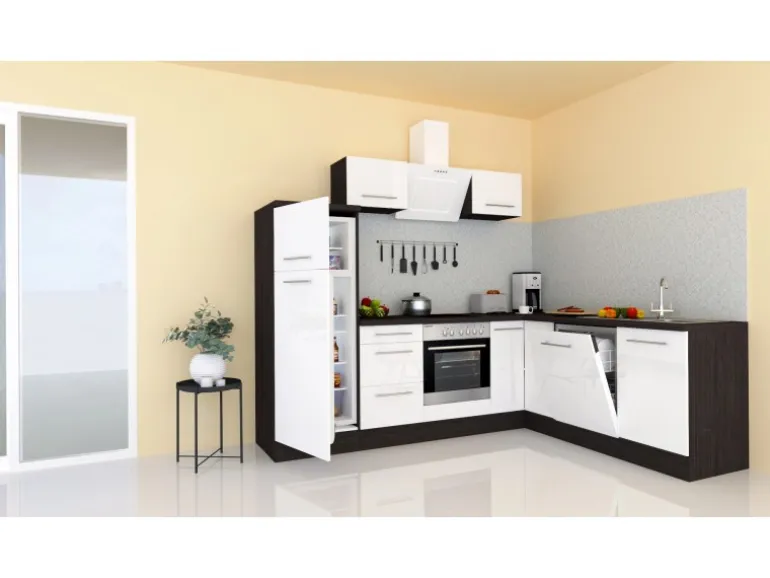 Respekta Premium Winkelküche 260 x 200 cm Weiß Hochglanz-Eiche Grau