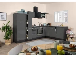 Respekta Premium Winkelküche RP290EGC 290 x 200 cm Grau Hochglanz-Eiche Grau