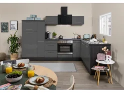 Respekta Premium Winkelküche RP290EGC 290 x 200 cm Grau Hochglanz-Eiche Grau