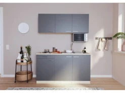 Respekta Singleküche Luis 150 cm Grau-Eiche sägerau