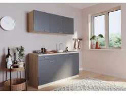 Respekta Singleküche Luis 150 cm Grau-Eiche sägerau