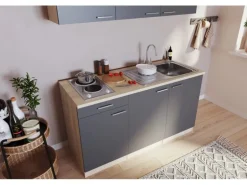 Respekta Singleküche Luis 150 cm Grau-Eiche sägerau