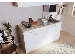 Respekta Singleküche Luis 150 cm Weiß-Eiche sägerau