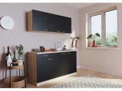 Respekta Singleküche Luis 150 cm Schwarz-Eiche sägerau