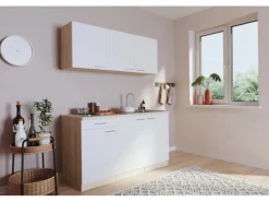 Respekta Singleküche Luis 150 cm Weiß-Eiche sägerau