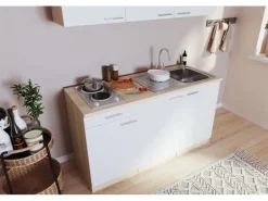 Respekta Singleküche Luis 150 cm Weiß-Eiche sägerau