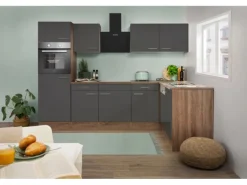 Respekta Winkelküche 280 cm Grau Seidenglanz-Eiche York Nachbildung