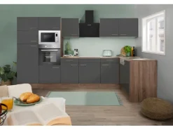 Respekta Winkelküche 340 cm Grau Seidenglanz-Eiche York Nachbildung