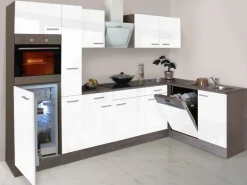 Respekta Winkelküche 310 cm Weiß Seidenglanz-Eiche York Nachbildung