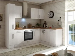 Respekta Winkelküche Anton 250 cm Landhaus Lärche Weiß Nachbildung