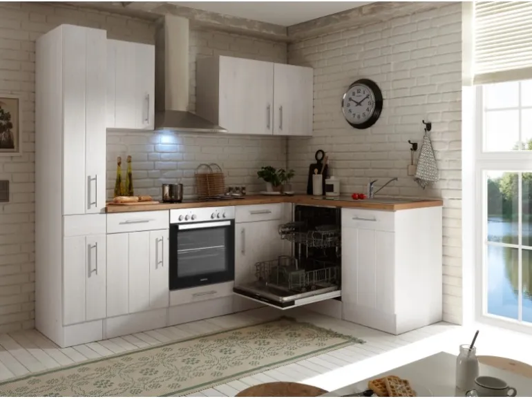 Respekta Winkelküche Anton 250 cm Landhaus Lärche Weiß Nachbildung