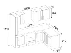 Respekta Winkelküche Anton 250 cm Landhaus Lärche Weiß Nachbildung