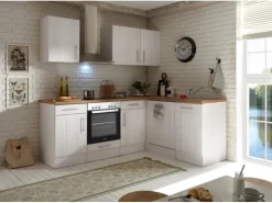 Respekta Winkelküche Anton 220 cm Landhaus Lärche Weiß Nachbildung