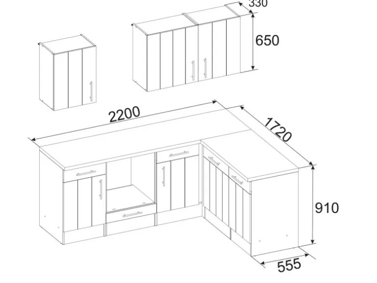 Respekta Winkelküche Anton 220 cm Landhaus Lärche Weiß Nachbildung