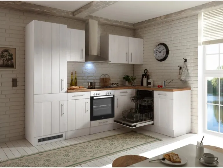 Respekta Winkelküche Anton 280 x 172 cm Landhaus Lärche Weiß Nachbildung