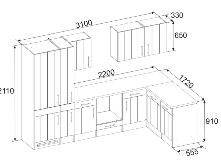 Respekta Winkelküche Anton 310 cm Landhaus Lärche Weiß Nachbildung
