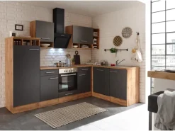 Respekta Winkelküche BEKBL280EGC 280 x 172 cm Grau-Wildeiche Nachbildung