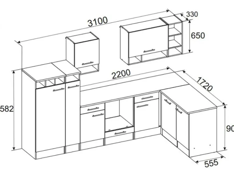Respekta Winkelküche BEKBL310EWC 310 x 172 cm Weiß-Wildeiche Nachbildung