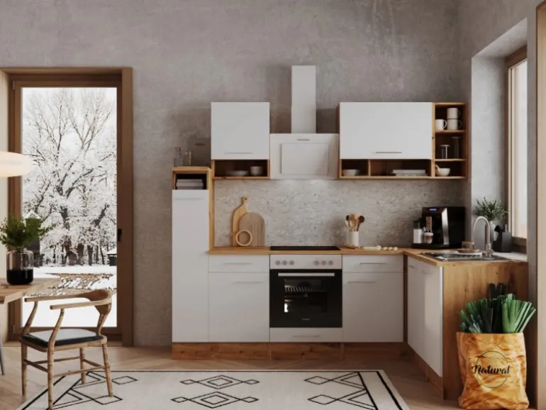 Respekta Winkelküche BEKBL250EWC 250 x 172 cm Weiß-Wildeiche Nachbildung