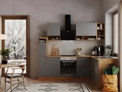 Respekta Winkelküche BEKBL250EGC 250 x 172 cm Grau-Wildeiche Nachbildung