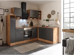 Respekta Winkelküche BEKBL250EGC 250 x 172 cm Grau-Wildeiche Nachbildung
