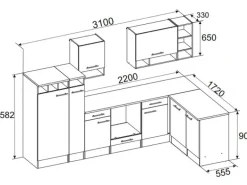 Respekta Winkelküche BEKBL310EGC 310 x 172 cm Grau-Wildeiche Nachbildung