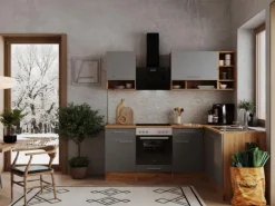 Respekta Winkelküche BEKBL220EGC 220 x 172 cm Grau-Wildeiche Nachbildung