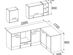 Respekta Winkelküche BEKBL220EGC 220 x 172 cm Grau-Wildeiche Nachbildung