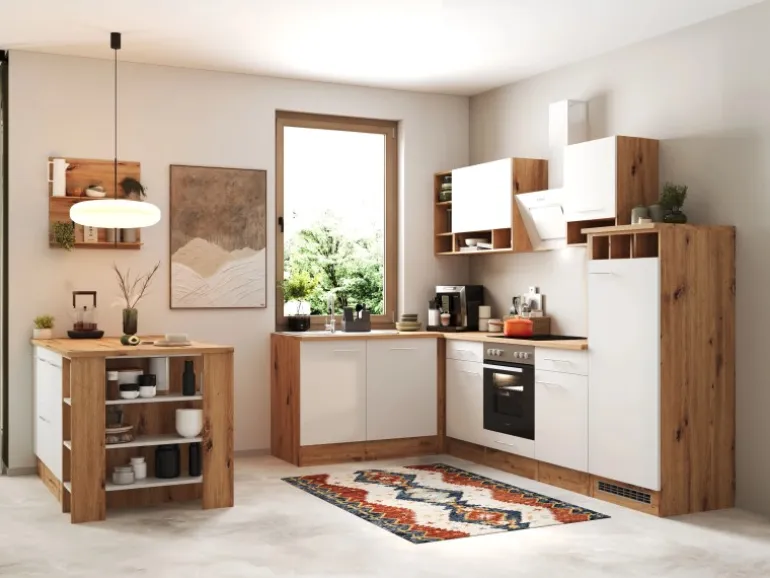 Respekta Winkelküche Hilde 280 x 172 cm mit Kücheninsel Weiß